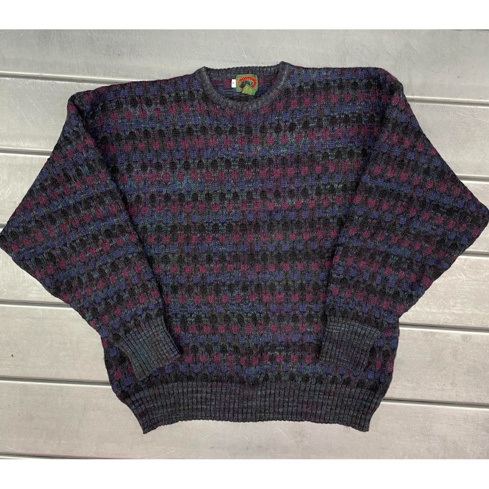 VTG Boston Traders Sweater Mens Large Pure Wool Crew Neck Knitted Pullover